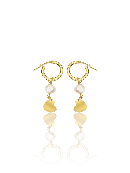 Love hoops, gold-plated silver and white fresh water pearl