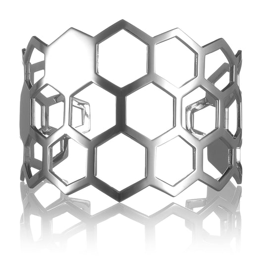 Bestselling chunky geometric cuff bracelet from Cell collection. This is one of the most iconic contemporary designer pieces by David&Martin. Material: 925 silver. Size: adjustable, fits any wrist.