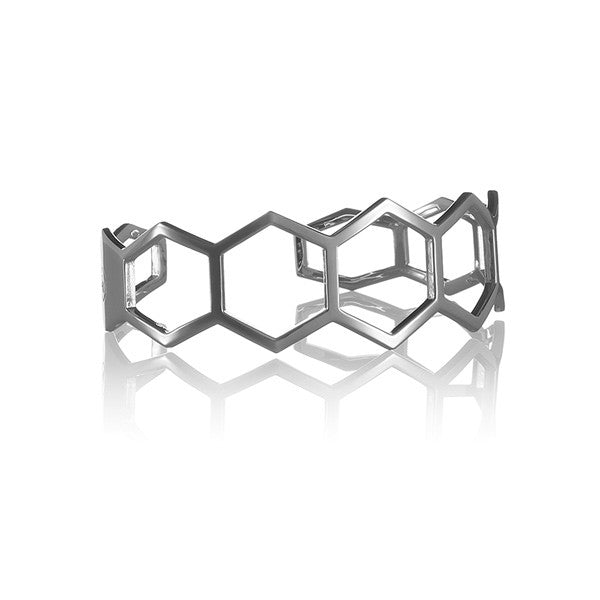 Minimalist and light hexagon-shaped cuff bracelet from popular Cell collection. Material: 925 silver. Size: adjustable, fits any wrist.