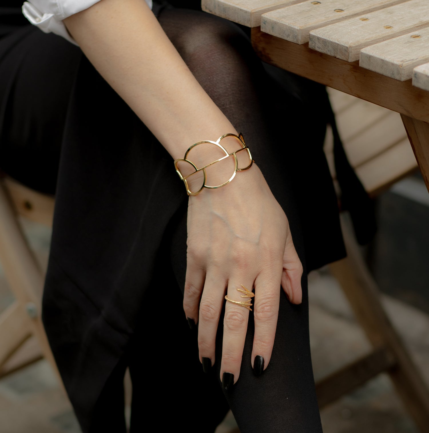 Drift cuff bracelet, 18 karat gold-plated silver
