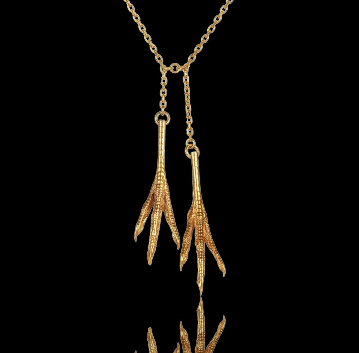 Chicken Feet Necklace with double pendant, 18 karat gold-plated silver