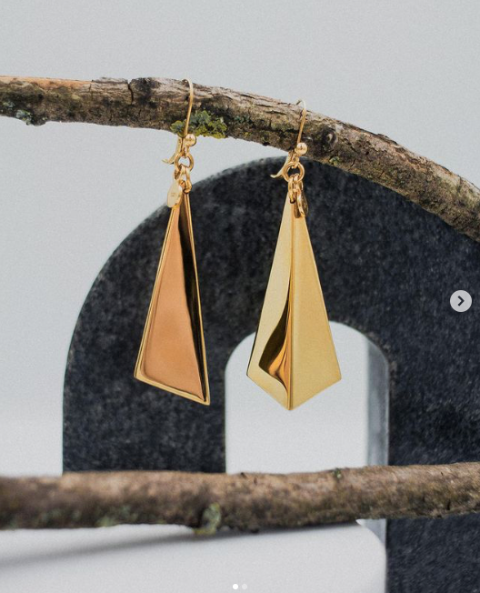 Facet Earrings, 18 karat gold-plated silver