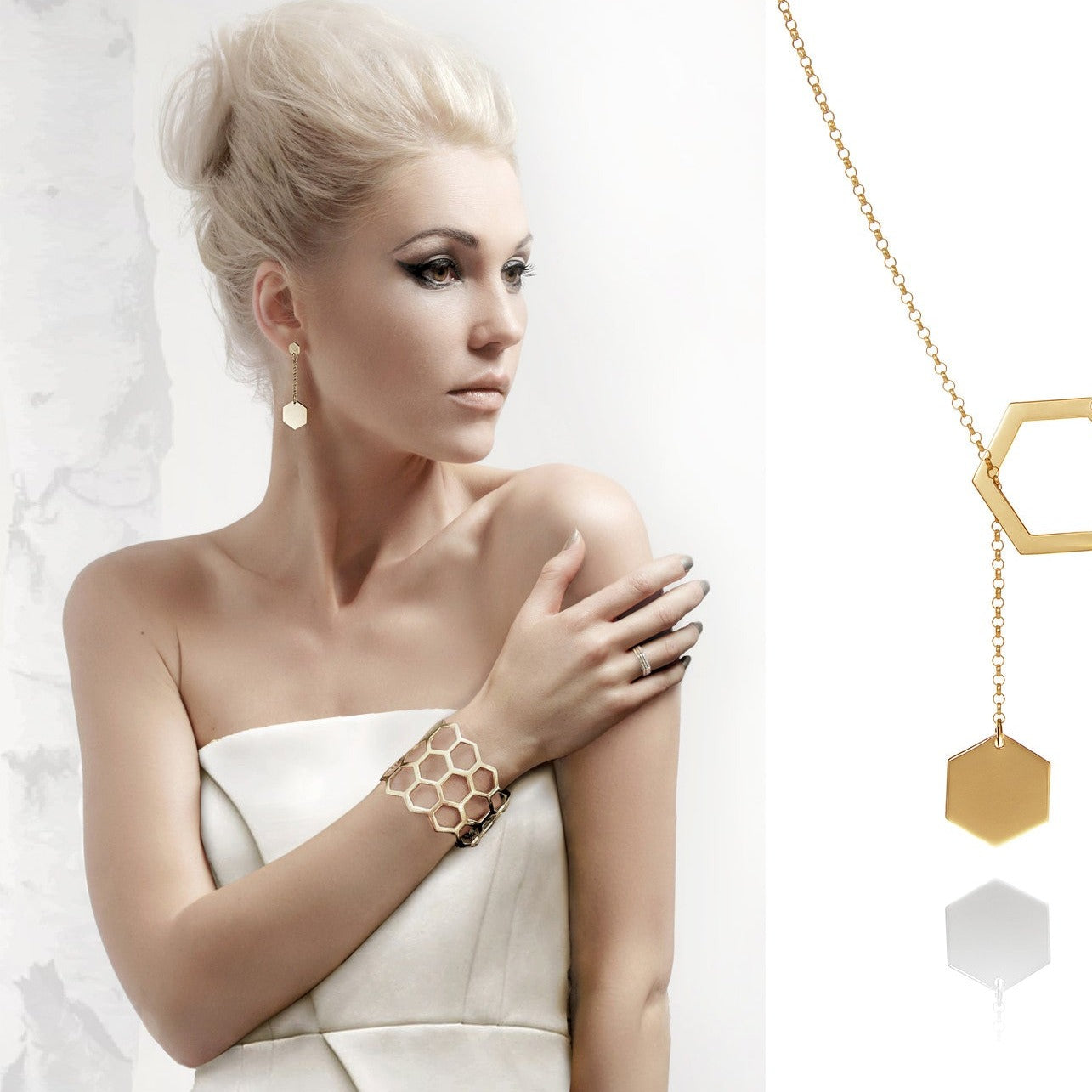 Bestselling chunky geometric cuff bracelet from Cell collection. This is one of the most iconic contemporary designer pieces by David&Martin.   Material: 13-karat gold-plated silver. Size: adjustable, fits any wrist. 