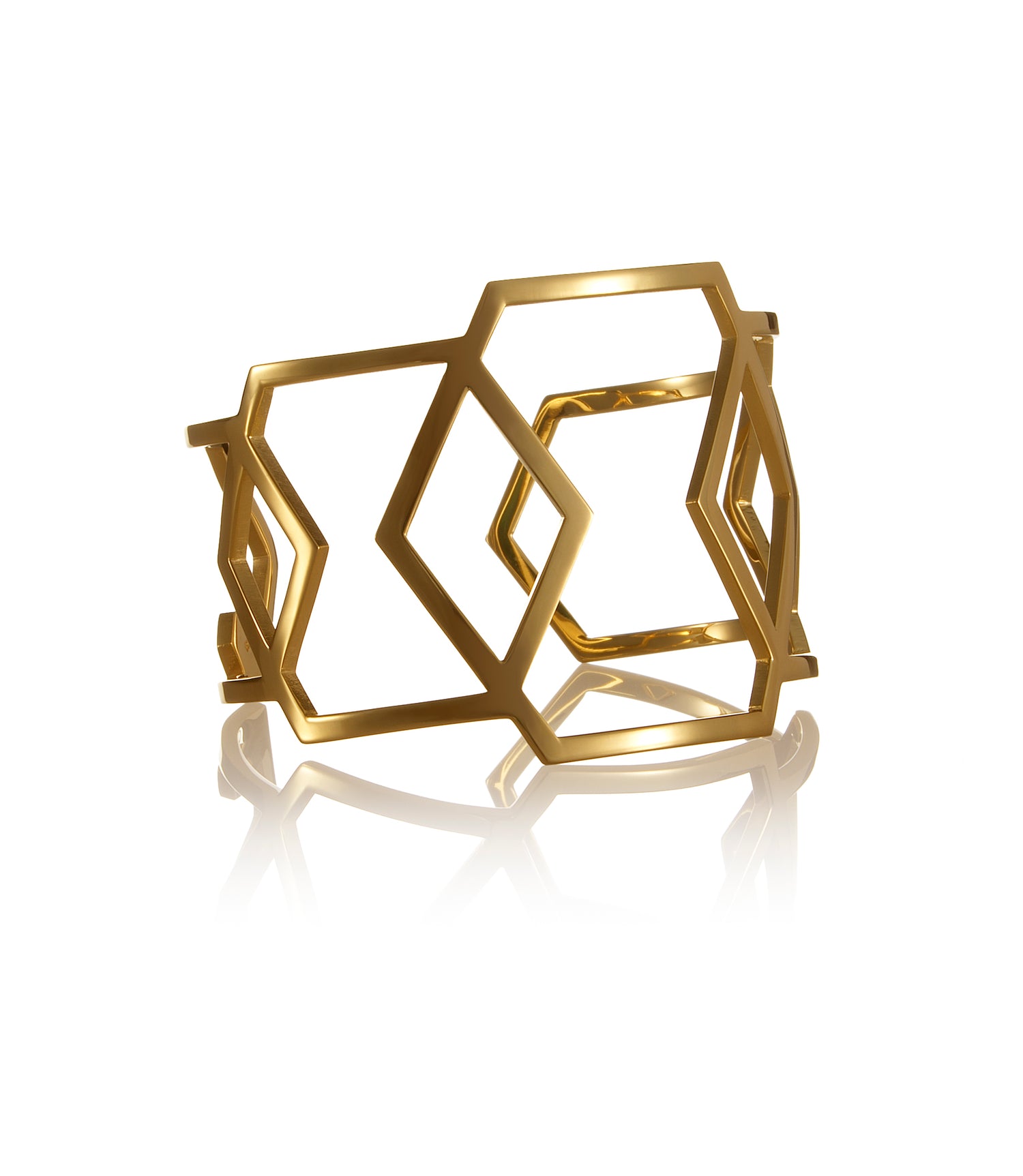 Geometric Cell cuff bracelet, hexagon-shaped, 18 karat gold plated silver by D&M