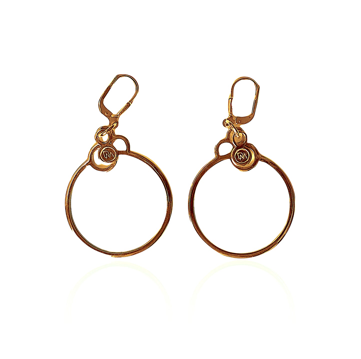 Extra light, gentle hoop earrings with a logo from Circles collection.   Material: 18 karat gold-plated silver.   Size: hoop diameter - 3cm.