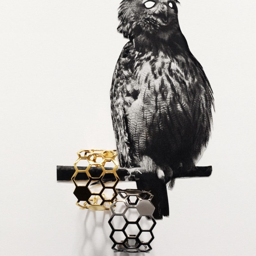 Bestselling chunky geometric cuff bracelet from Cell collection. This is one of the most iconic contemporary designer pieces by David&Martin.   Material: 925 silver. Size: adjustable, fits any wrist. 