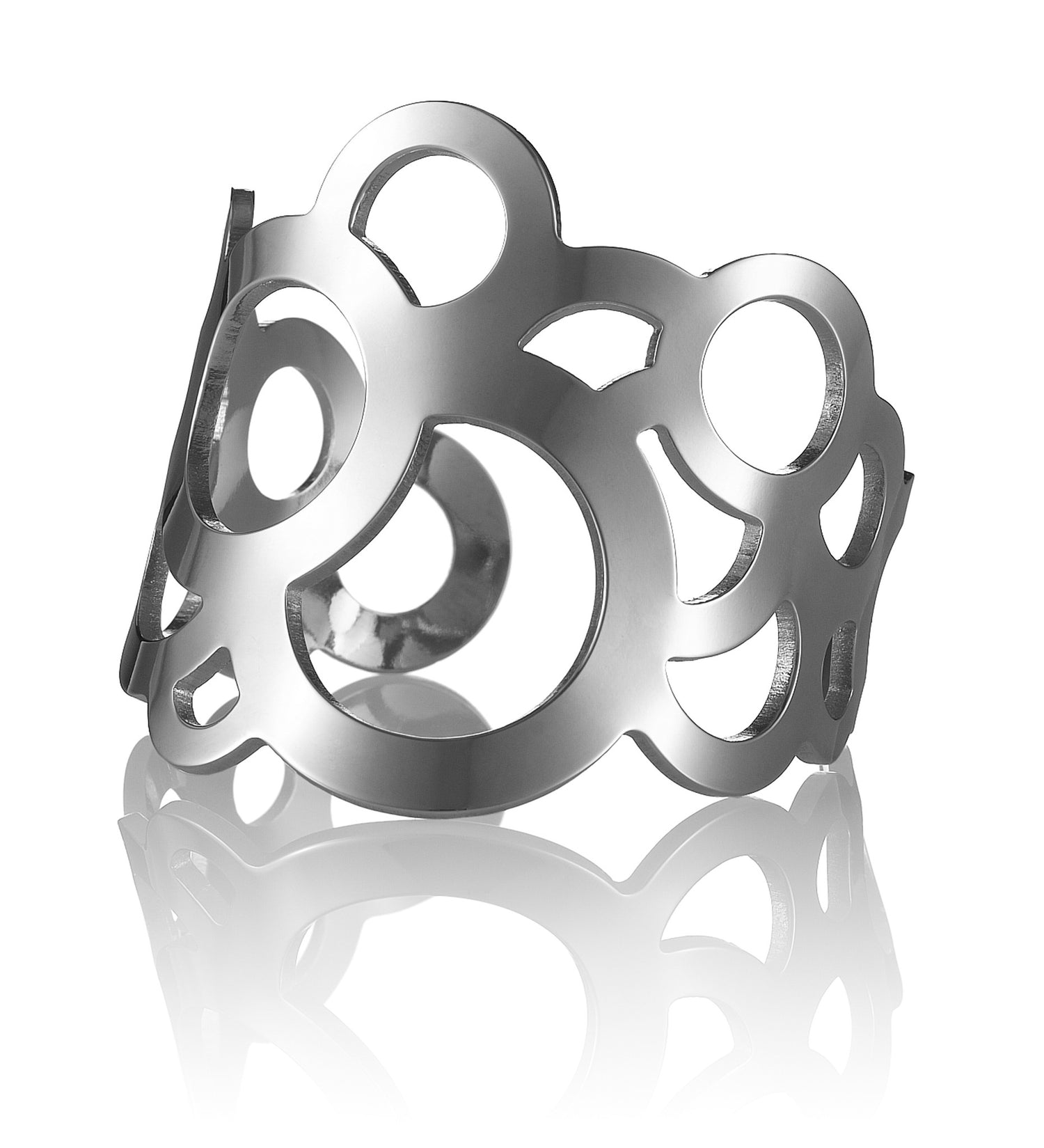 Popular, classy yet edgy cuff bracelet from Circles collection.   Material: 925 silver-plated brass.  Size: adjustable, fits any wrist.